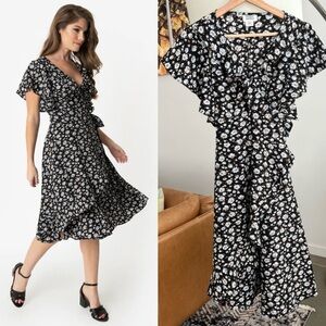 Unique Vintage Floral Print Wrap Dress